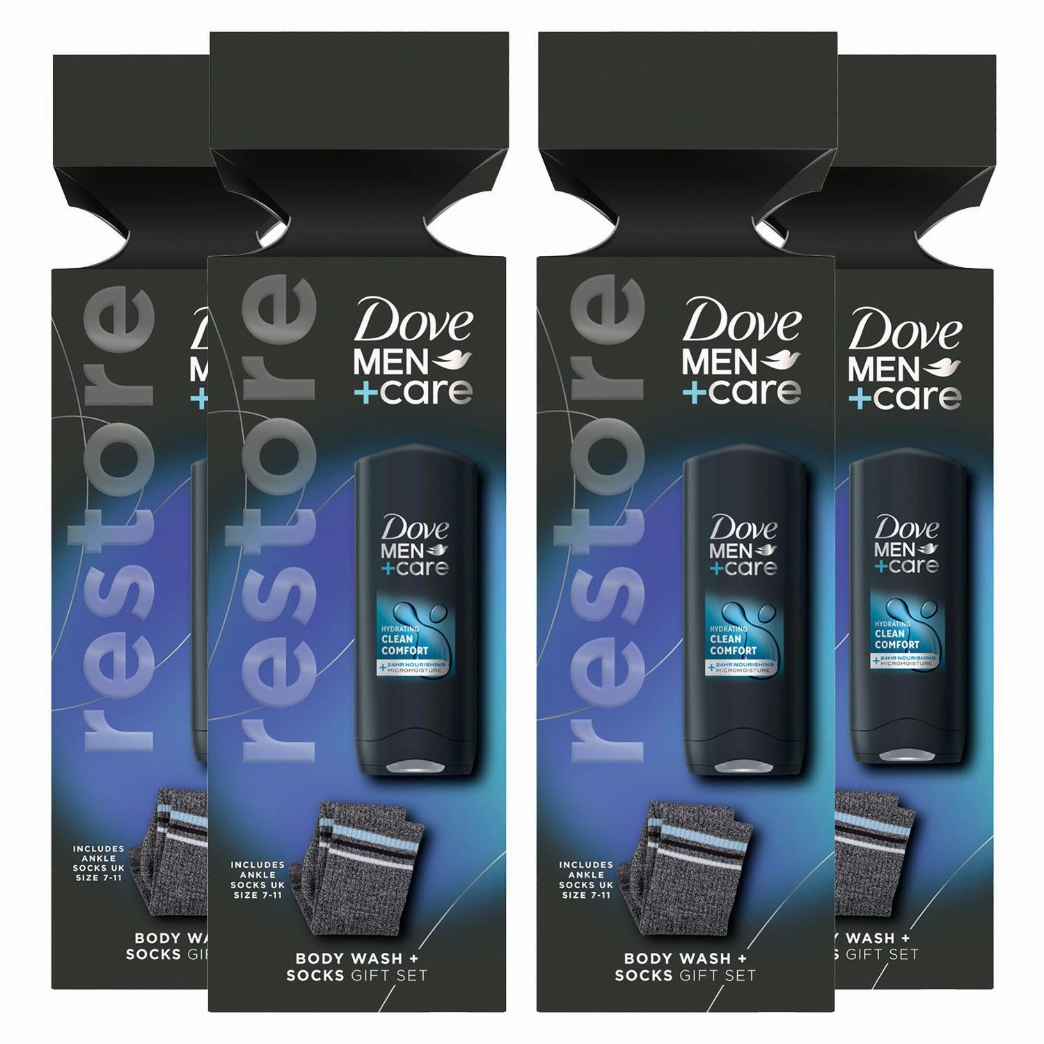 Dove Men Care Restore Clean Comfort Bodywash Gift Set for Him with Ankle Socks