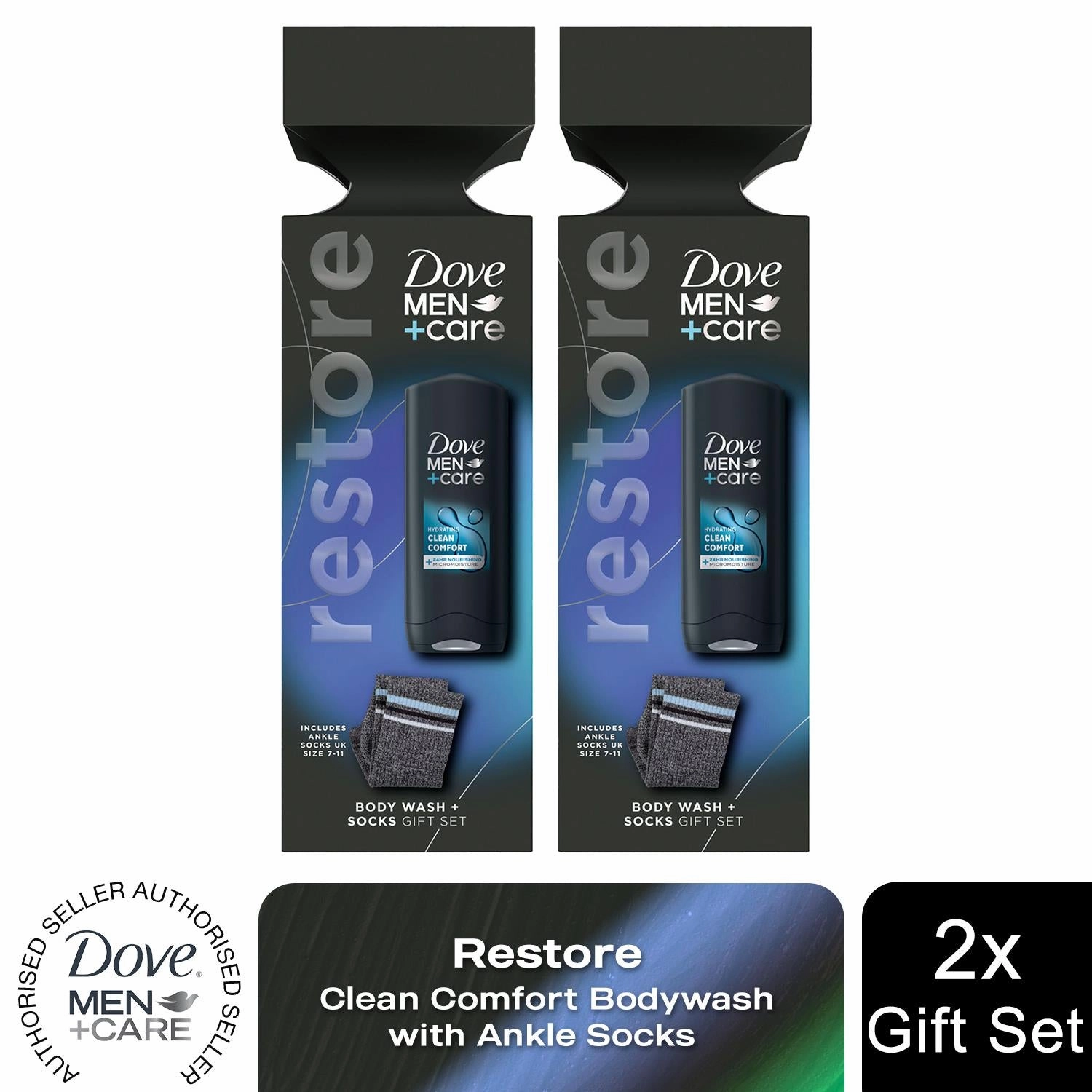 Dove Men Care Restore Clean Comfort Bodywash Gift Set for Him with Ankle Socks