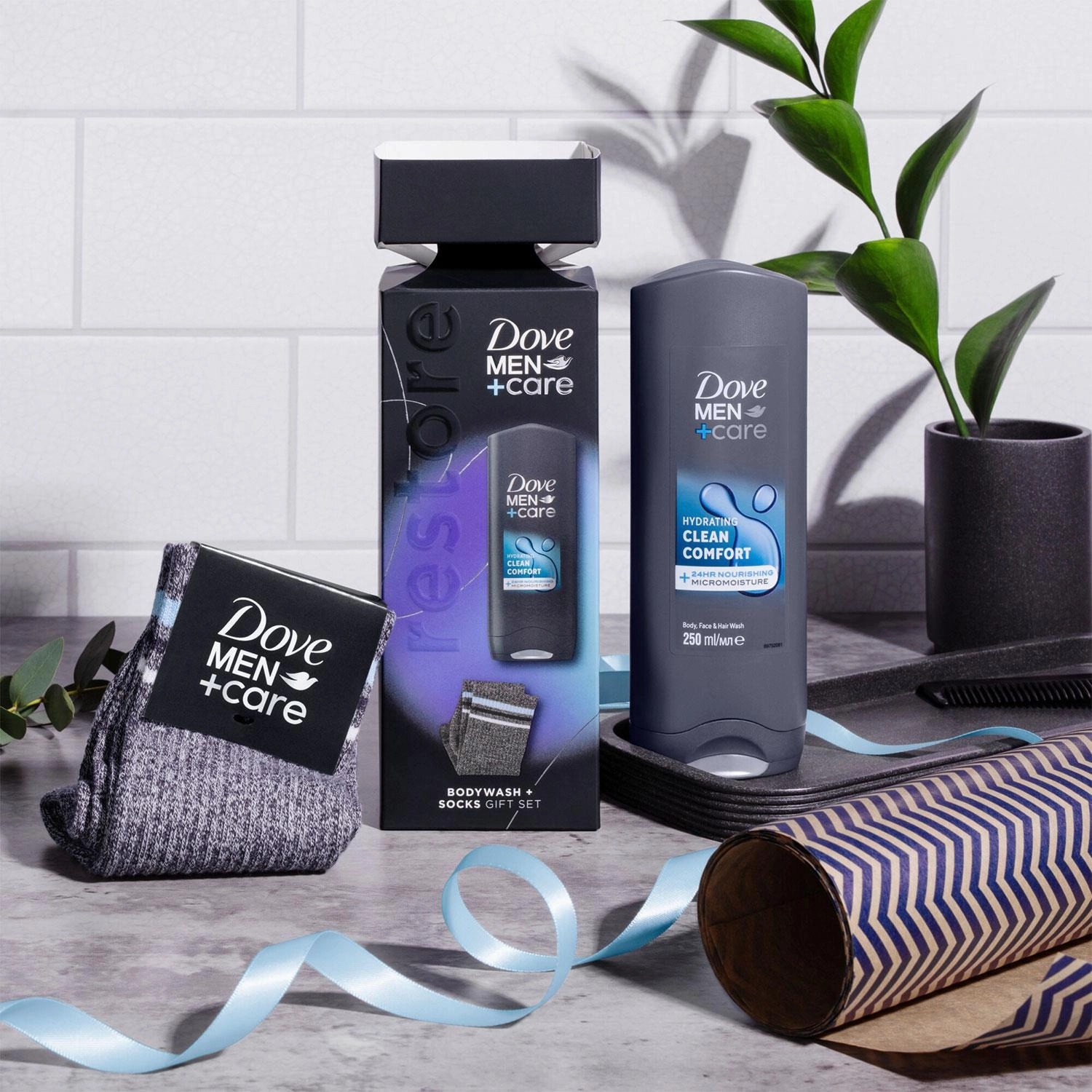 Dove Men Care Restore Clean Comfort Bodywash Gift Set for Him with Ankle Socks