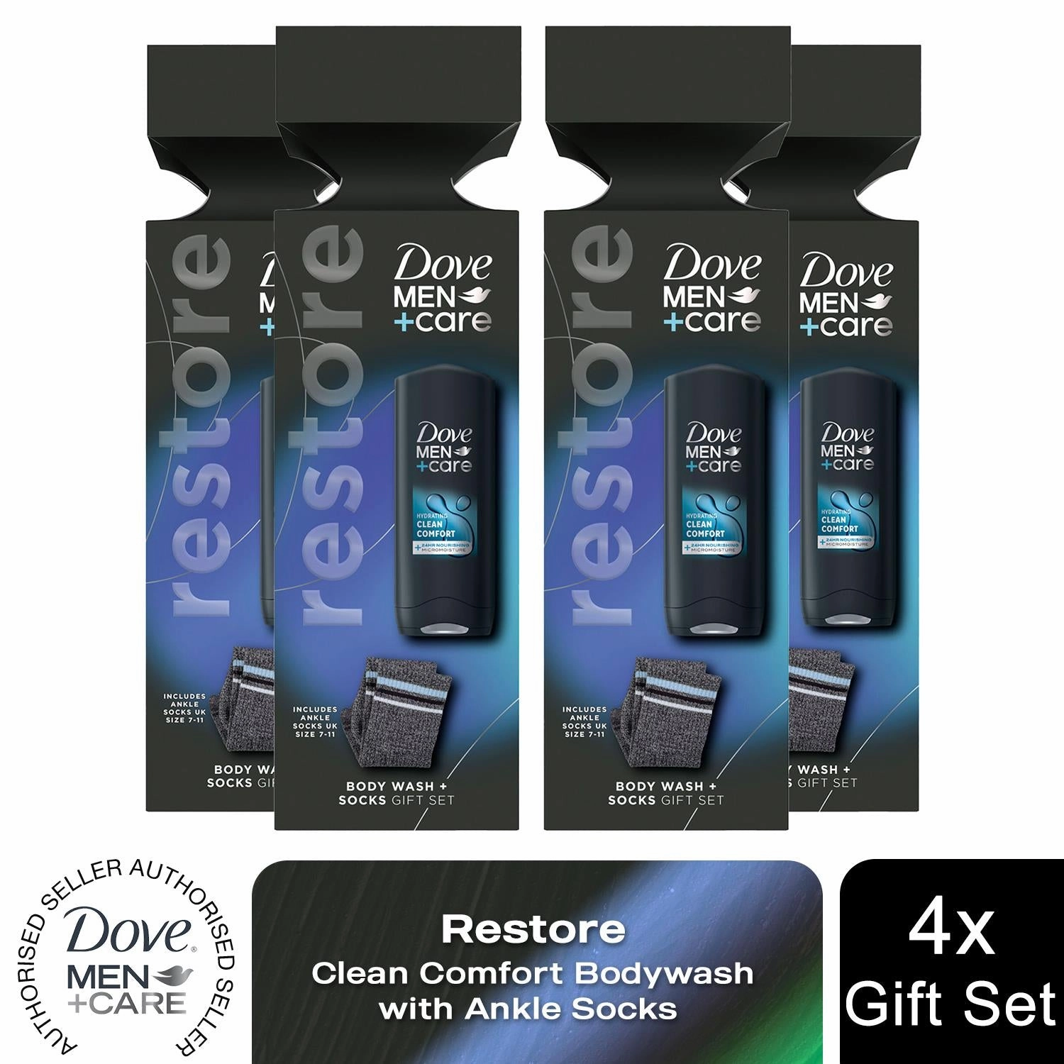 Dove Men Care Restore Clean Comfort Bodywash Gift Set for Him with Ankle Socks