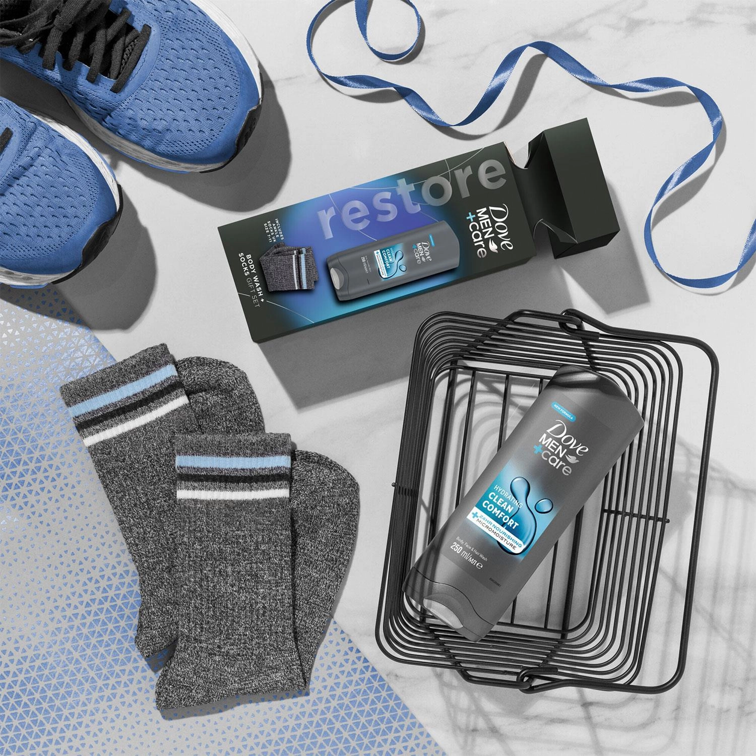 Dove Men Care Restore Clean Comfort Bodywash Gift Set for Him with Ankle Socks