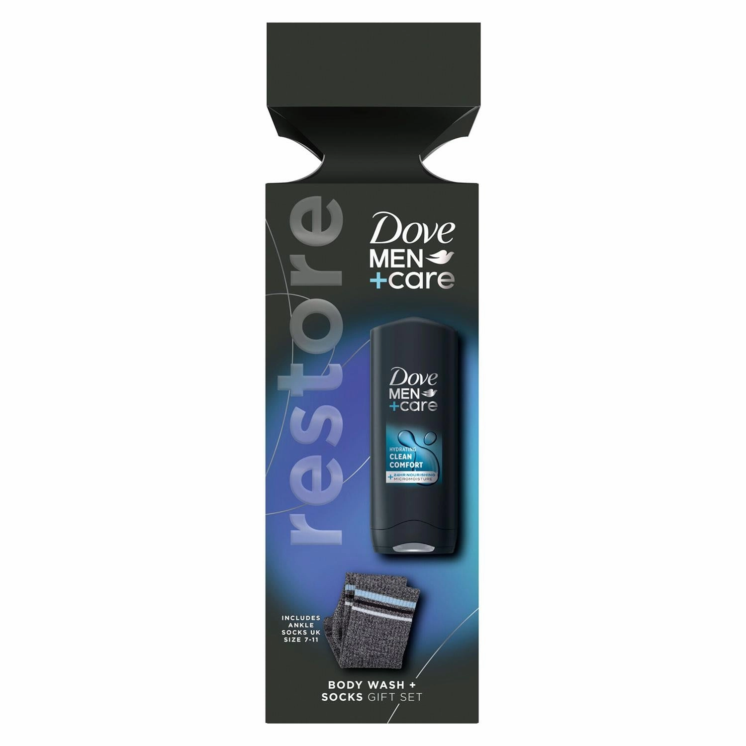 Dove Men Care Restore Clean Comfort Bodywash Gift Set for Him with Ankle Socks