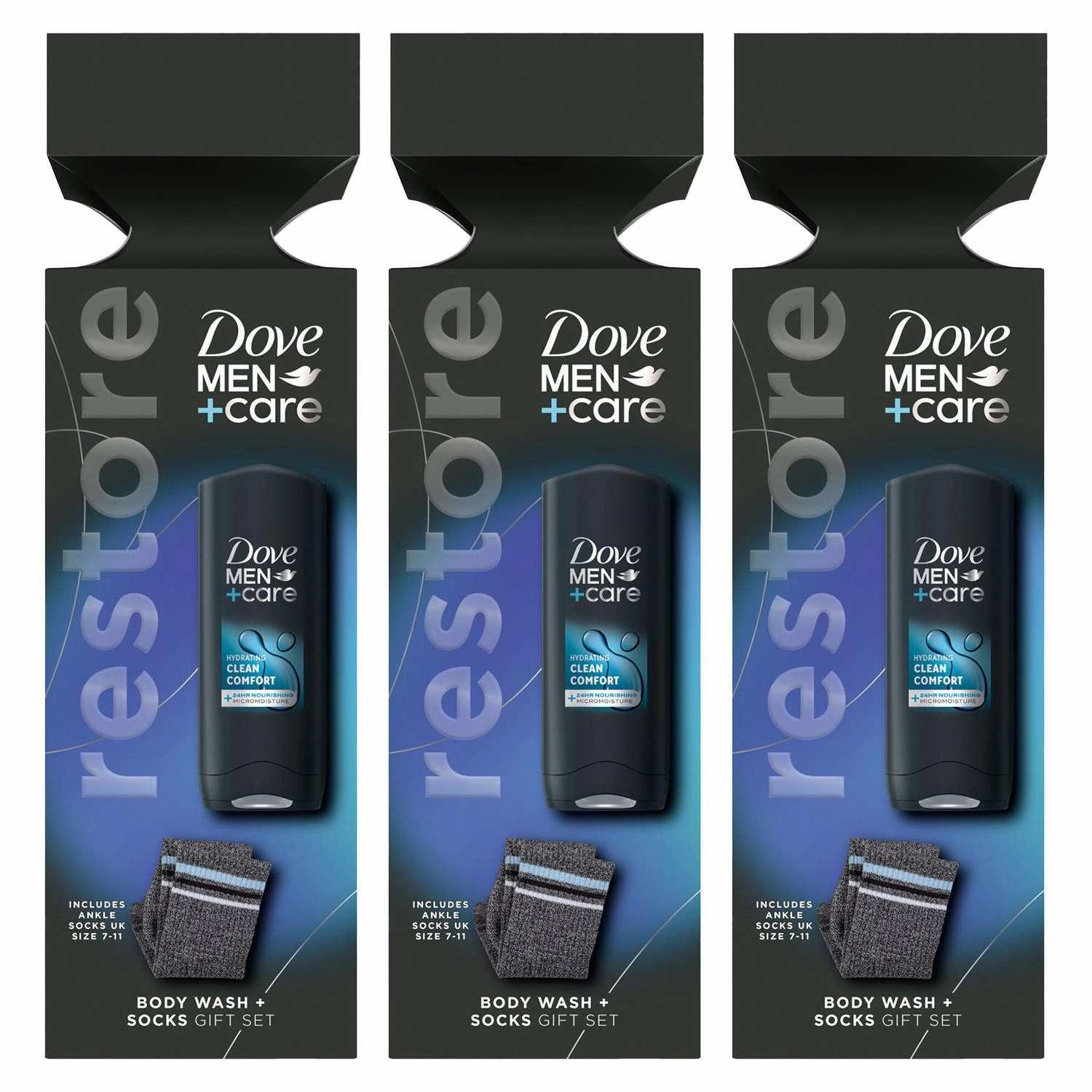 Dove Men Care Restore Clean Comfort Bodywash Gift Set for Him with Ankle Socks
