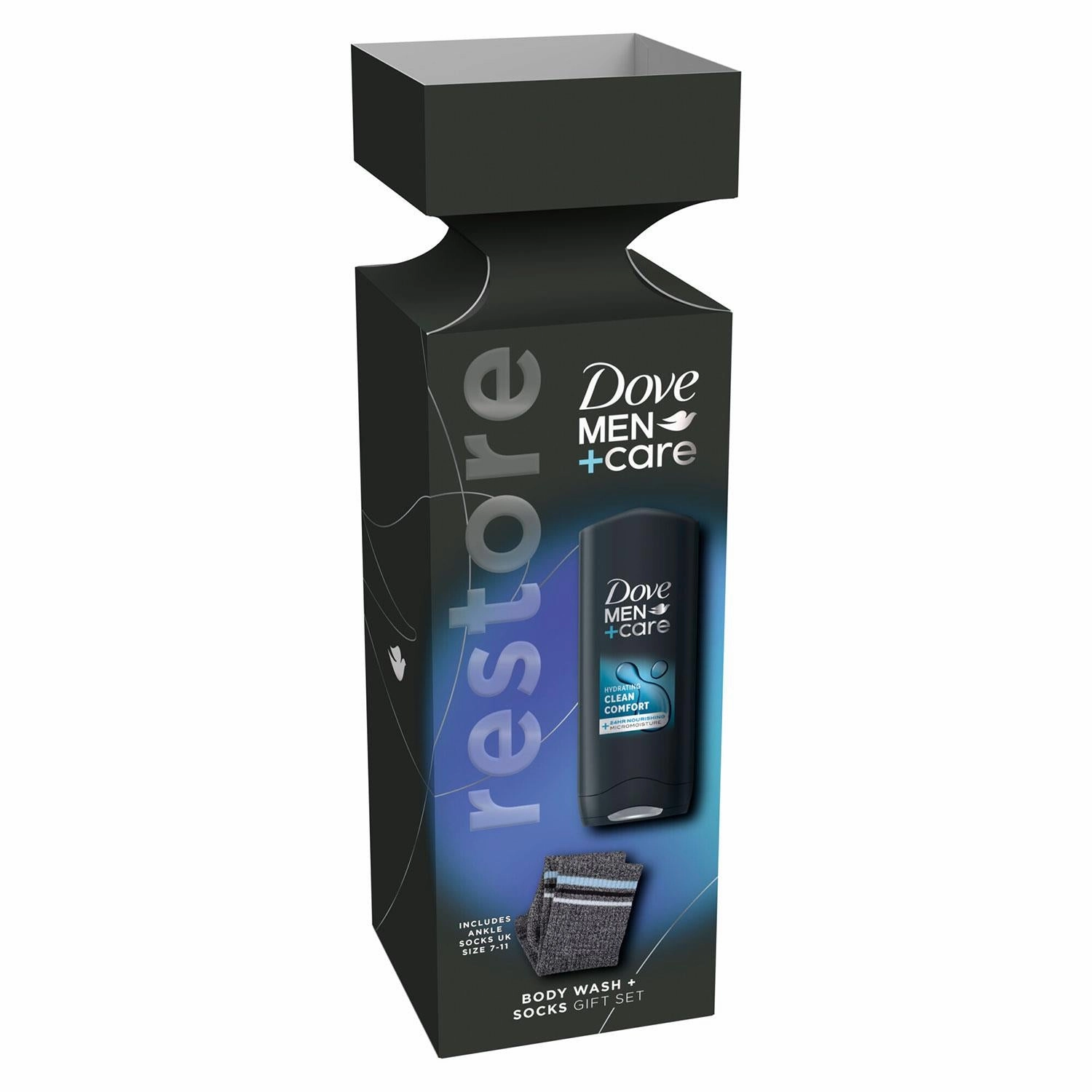 Dove Men Care Restore Clean Comfort Bodywash Gift Set for Him with Ankle Socks