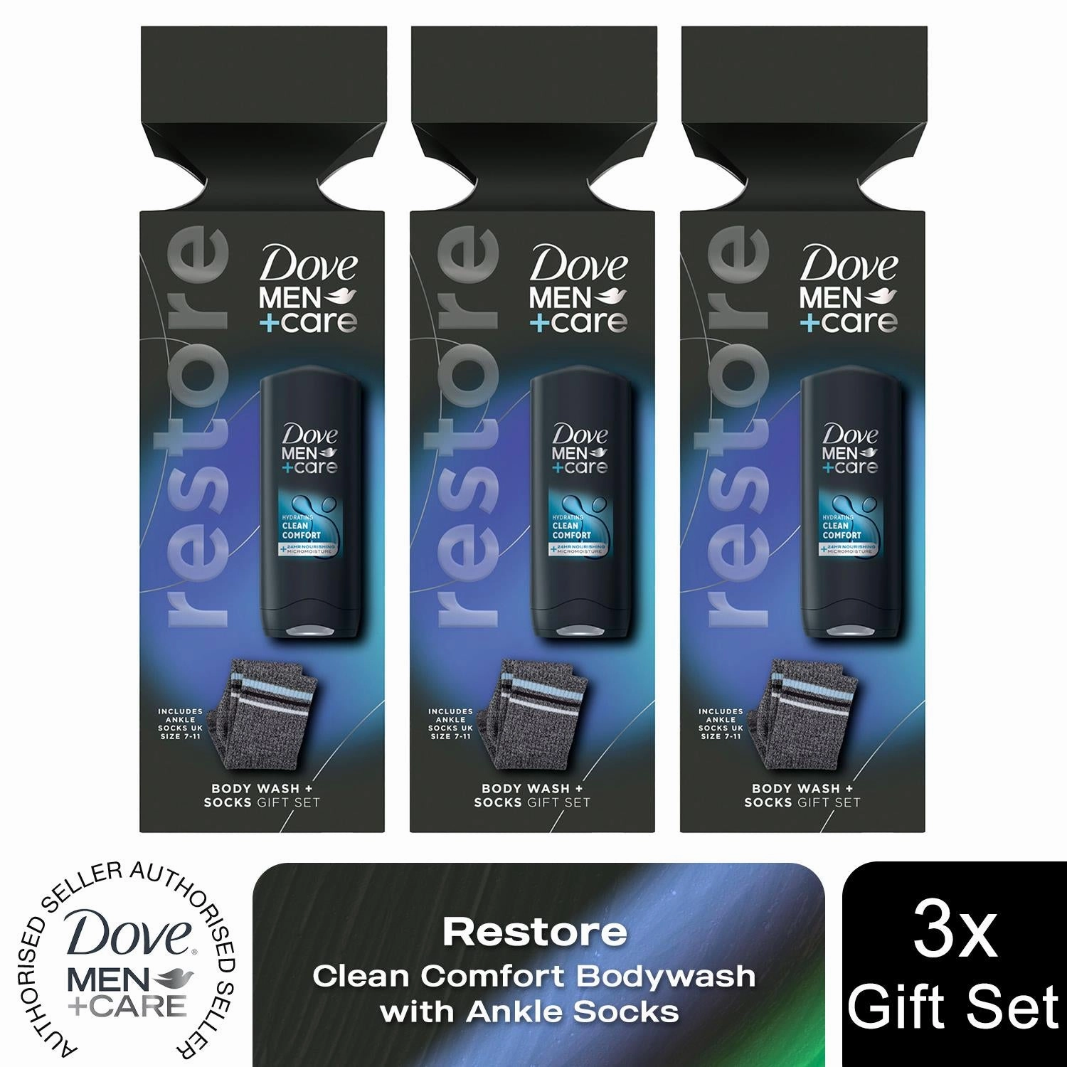 Dove Men Care Restore Clean Comfort Bodywash Gift Set for Him with Ankle Socks
