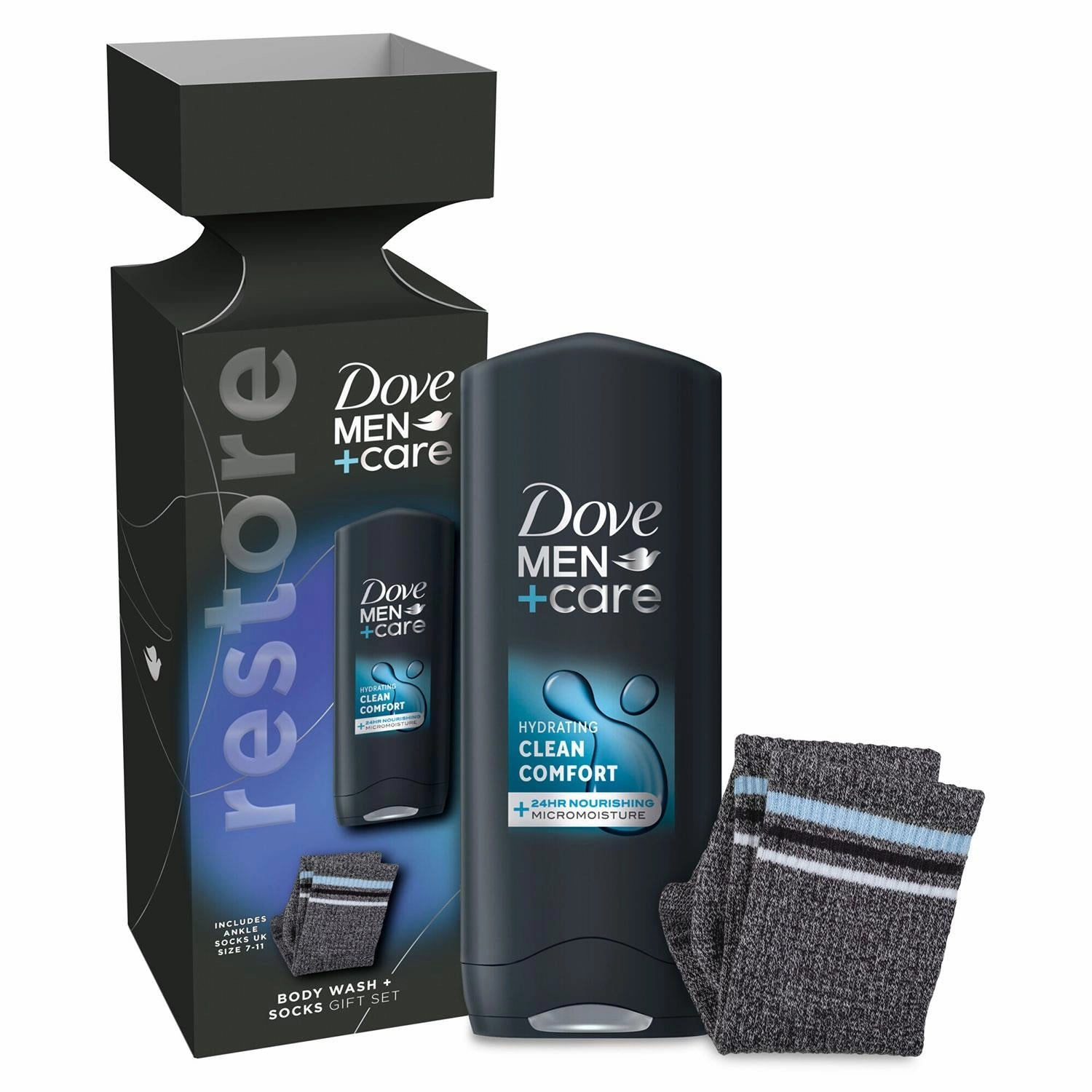 Dove Men Care Restore Clean Comfort Bodywash Gift Set for Him with Ankle Socks