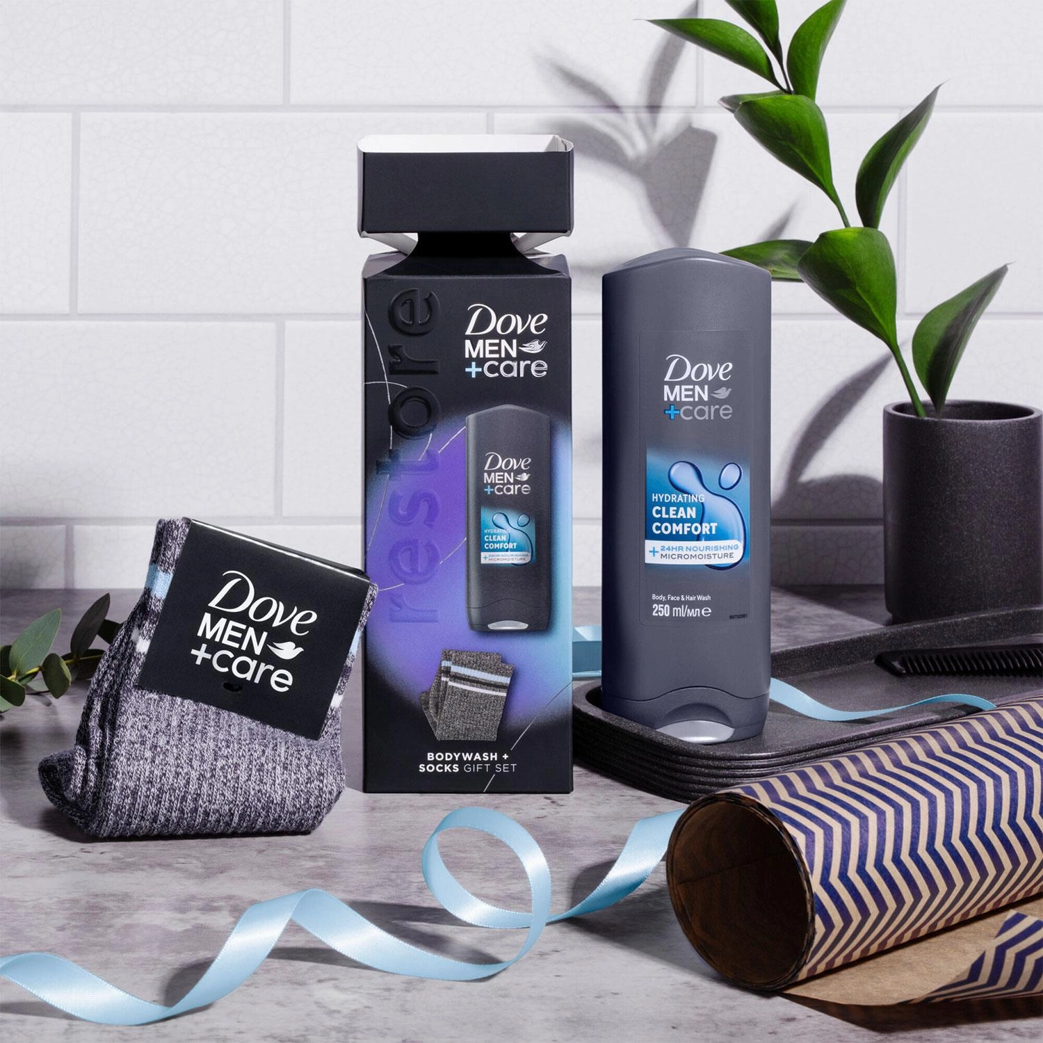 Dove Men Care Restore Clean Comfort Bodywash Gift Set for Him with Ankle Socks