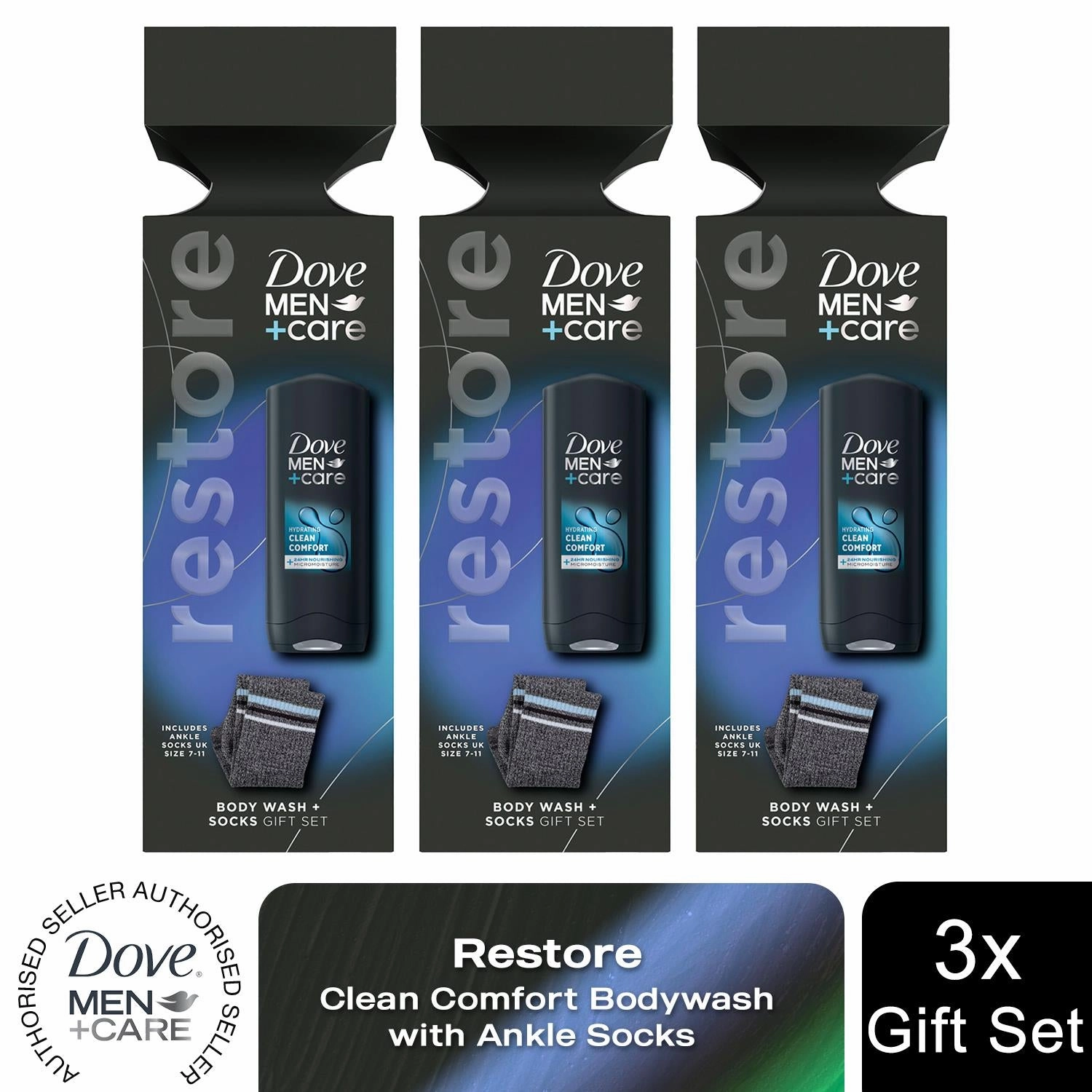 Dove Men Care Restore Clean Comfort Bodywash Gift Set for Him with Ankle Socks