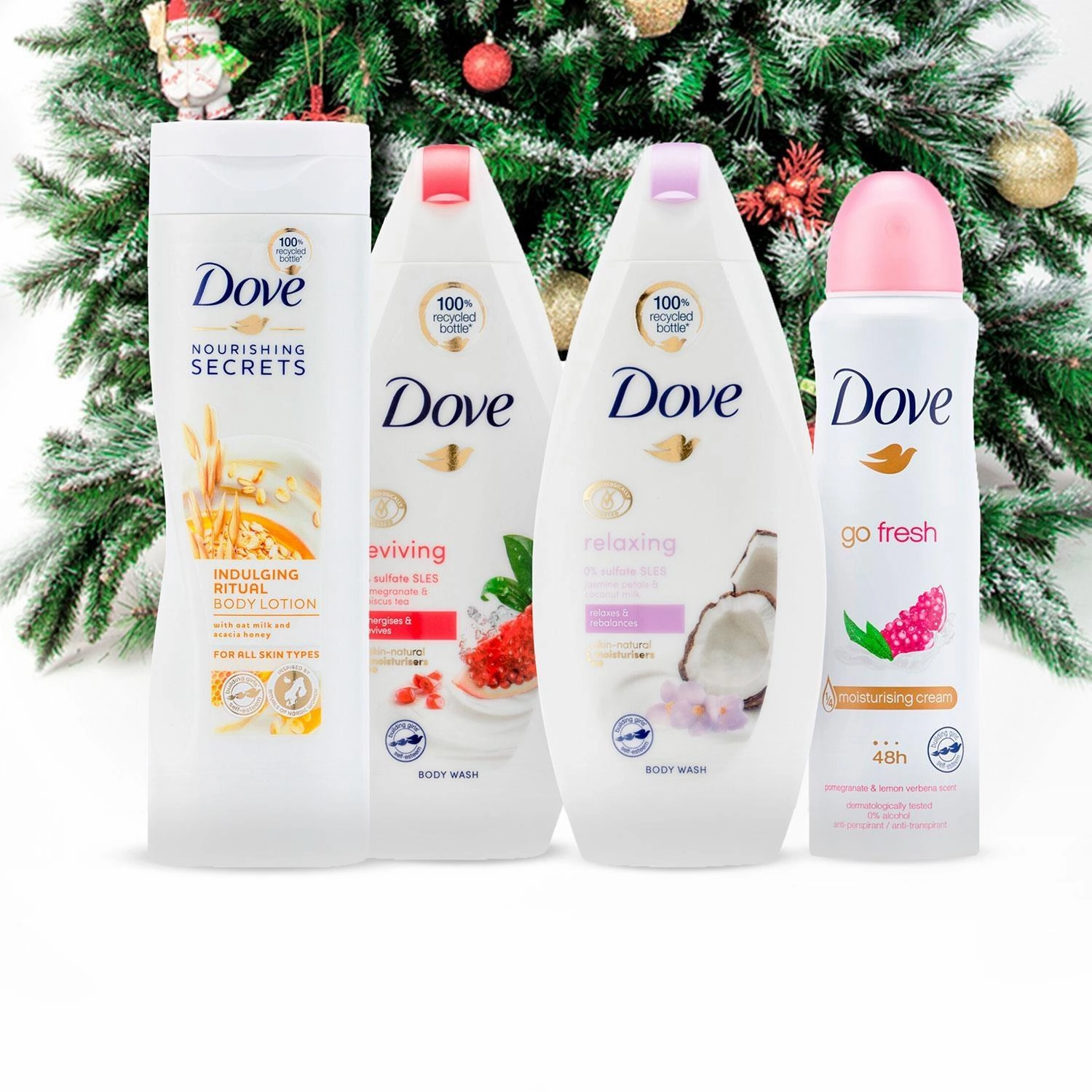 Dove Radiantly Refreshing Bath & Body Complete 6pcs Gift Set with Body Puff
