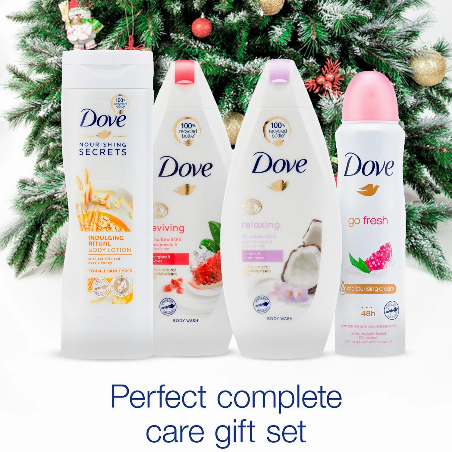 Dove Radiantly Refreshing Bath & Body Complete 6pcs Gift Set with Body Puff