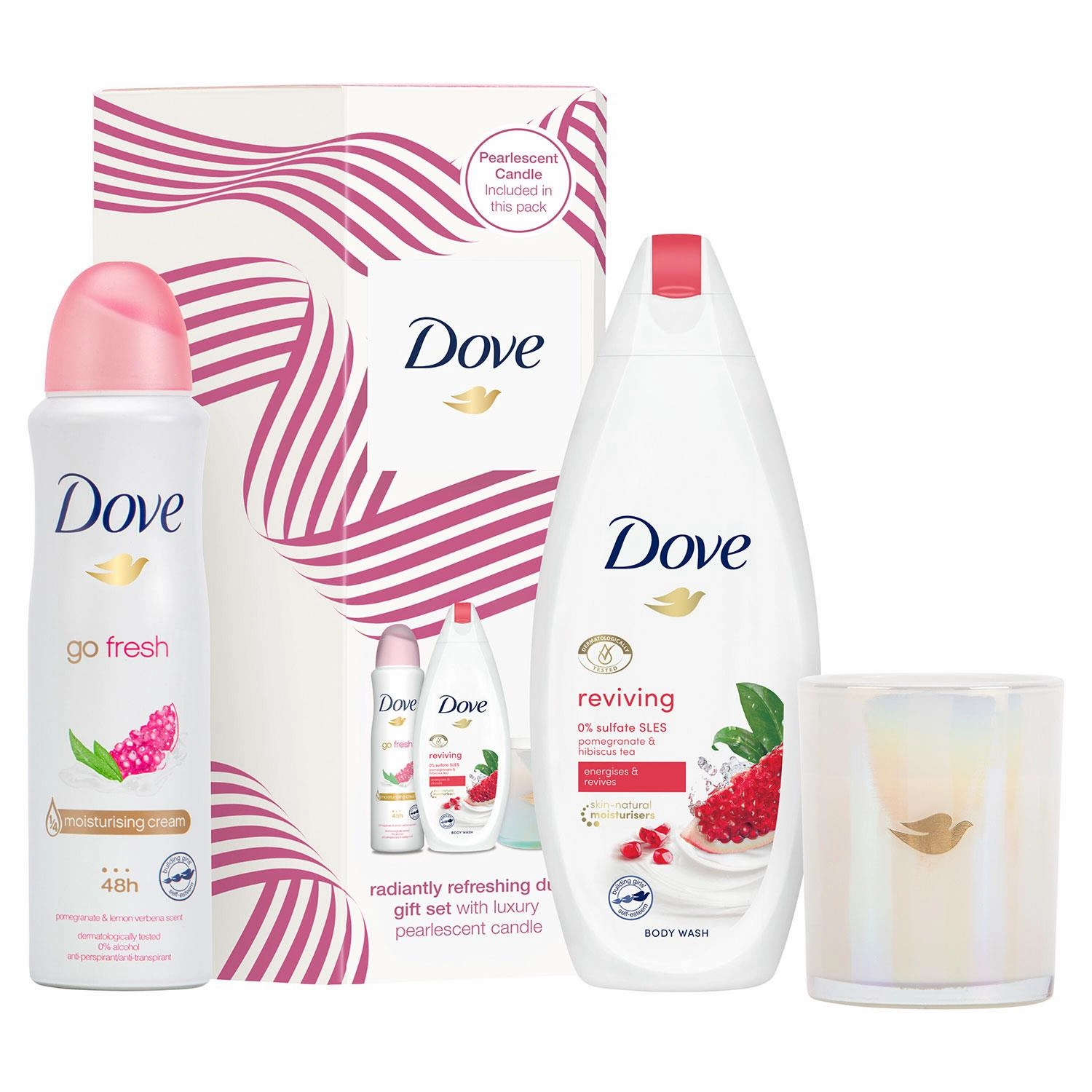 Dove Radiantly Refreshing Gift Set Present For Women, Girls, Mum, Bath & Candles