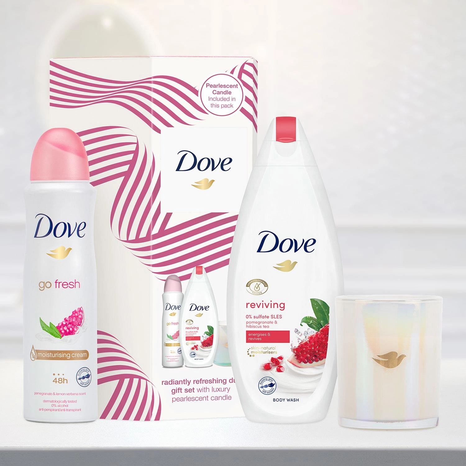 Dove Radiantly Refreshing Gift Set Present For Women, Girls, Mum, Bath & Candles
