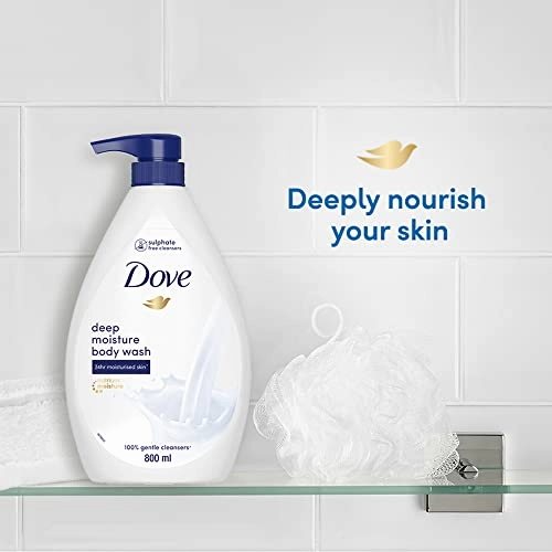 Dove's Deeply Nourishing Body Wash, 800 ml, moisturizes for softer, smoother skin. Suitable for both women and men, ideal for dry skin