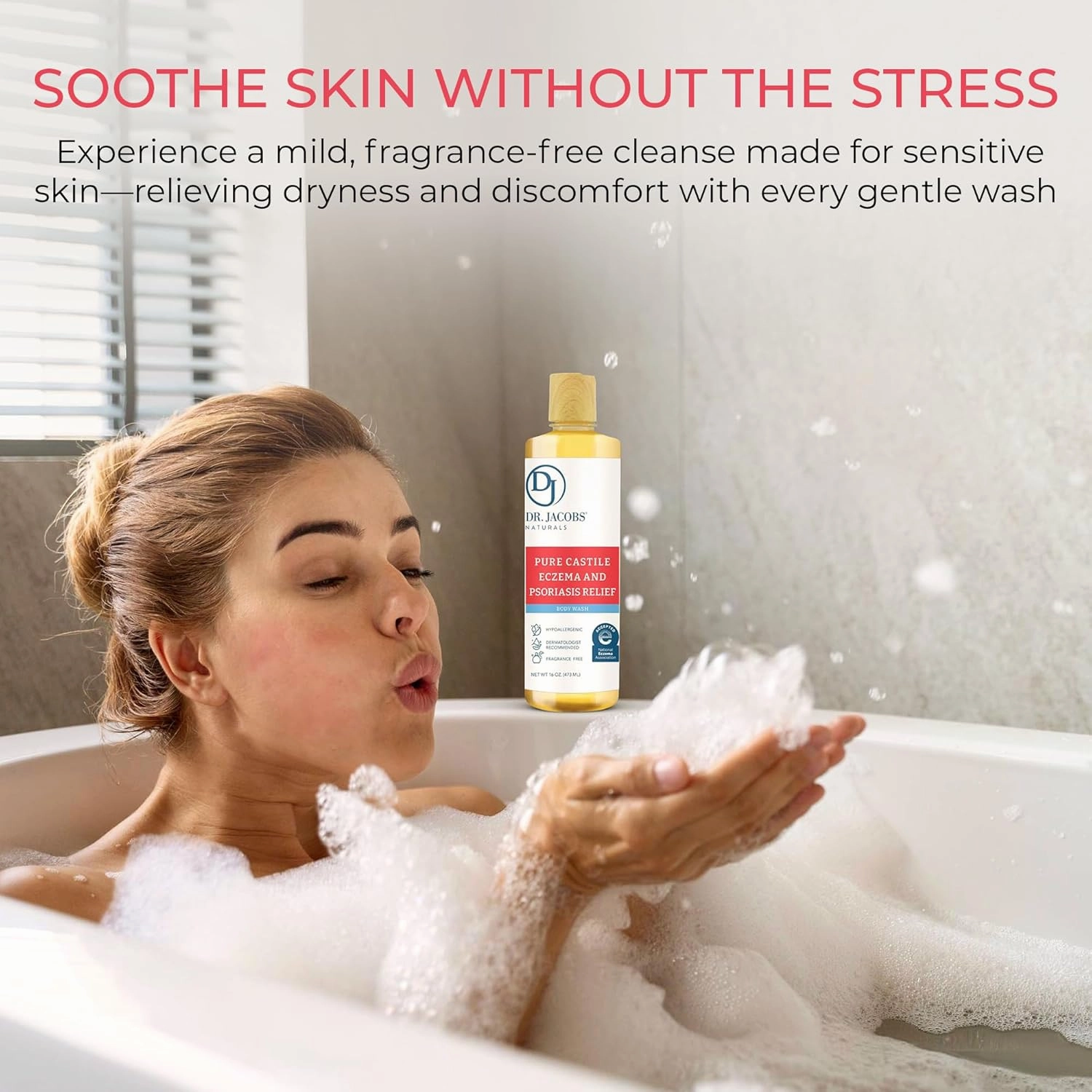 Dr. Jacobs Naturals Hypoallergenic Castile Soap, Dermatologist Tested Unscented Soap for Eczema & Psoriasis Relief - Sensitive Skin Body Wash Vegan & Gluten-Free Formula for All-Day Hydration 16oz-2PK
