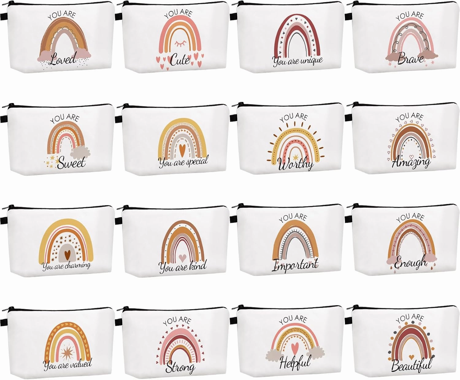 Dunzy 16 Pcs Makeup Bags Bulk Waterproof Cosmetic Bags Cna Week Graduation Gifts Roomy Zipper Pouch Travel Toiletry Portable Organizer Accessory Resistant Storage Purse for Women Men(Rainbow Style)