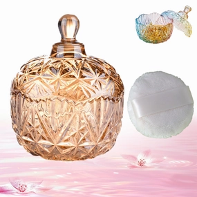 Dusting Powder Container with Puff for Women, Dusting Powder Puff and Container, Dusting Powder Jar with Puff for Women, Body Dusting Powder Dish and Puff, Large Empty Dusting Powder Container (E)