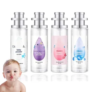 Ebyveen Baby Powder Perfume, Elyven Baby Powder Perfume, Baby-Soft Perfumespray, Floral & Creamy Aroma 35ml for Women & Men. (MIX*4)