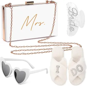 Eccliy Bride to Be Gift Set, 4 Pcs Bridal Shower Gifts for Bride, I Do Slippers Makeup Bag Heart Sunglasses Hair Clip Bachelorette Party Decorations for Women Engagement Bridal Shower Wedding