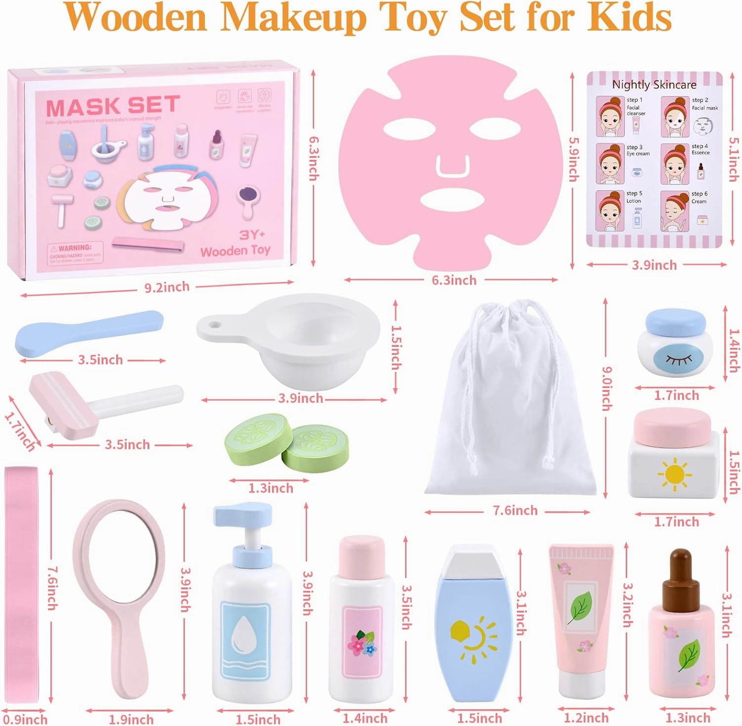 Ehome Wooden Beauty Salon Play Set Wooden Makeup Toy Set for Toddler Pretend Play Skin Care Learning Toys, Play Wood Spa Set with Face Mask Christmas Birthday Gifts for 3-8 Years Old