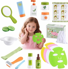 Ehome Wooden Makeup Toy Set for Toddler Wood Learning Toys, Play Spa Set with Face Mask Christmas Birthday Gifts for 3-8 Years Old