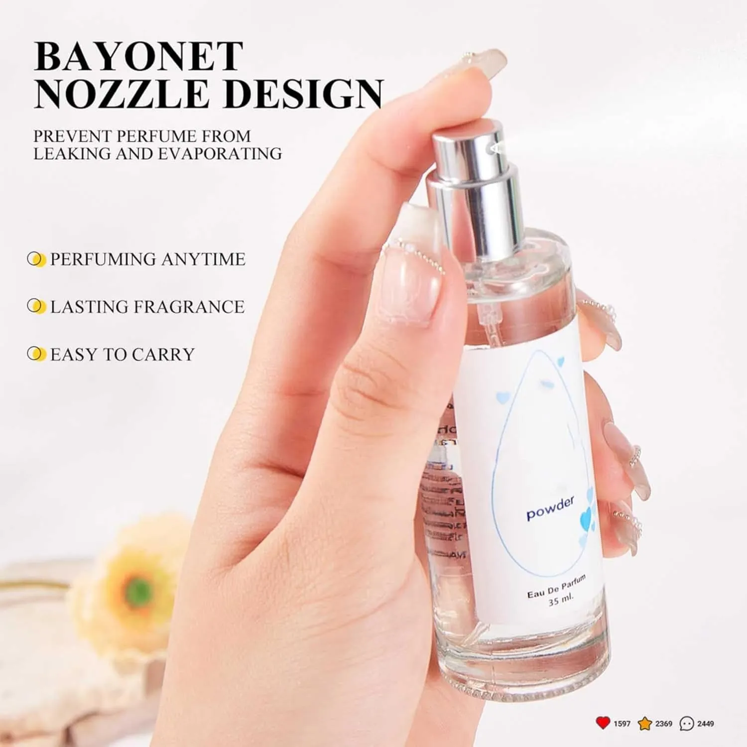 Elyven Powder Perfume, Elyven Fresh Scent Perfumes Fragrance Body, Soft Perfume Spray, Long-Lasting Moisture & Fragrance, Floral & Creamy Aroma for Women & Men (One Size, Pink Purple Blue White)