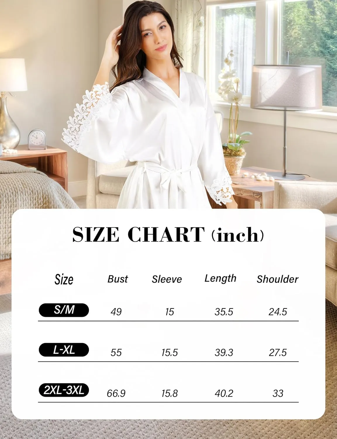EPLAZA 4 Pcs Bride Robe for Wedding Day Set Bridal Robe with Slippers Lace Trim Wedding Robe for Bridal Bachelorette Party