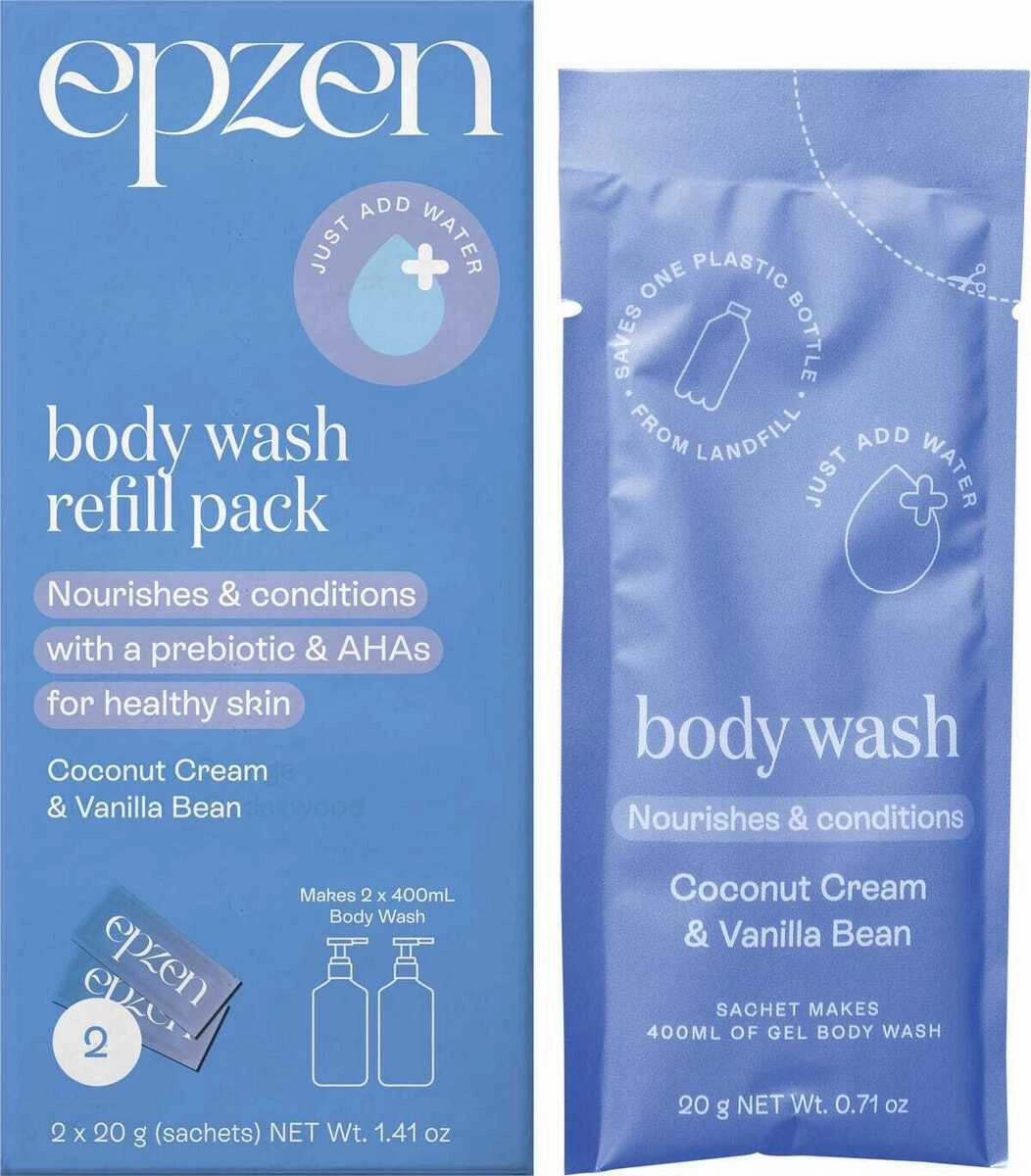 Epzen Coconut Cream and Vanilla bean Powder-to-Gel Body Wash Refill Pack -2 x 20g