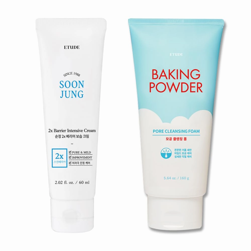 ETUDE SoonJung 2x Barrier Intensive Cream (2.03 Fl Oz)   Baking Powder Pore Cleansing Foam (5.64 Ounce)