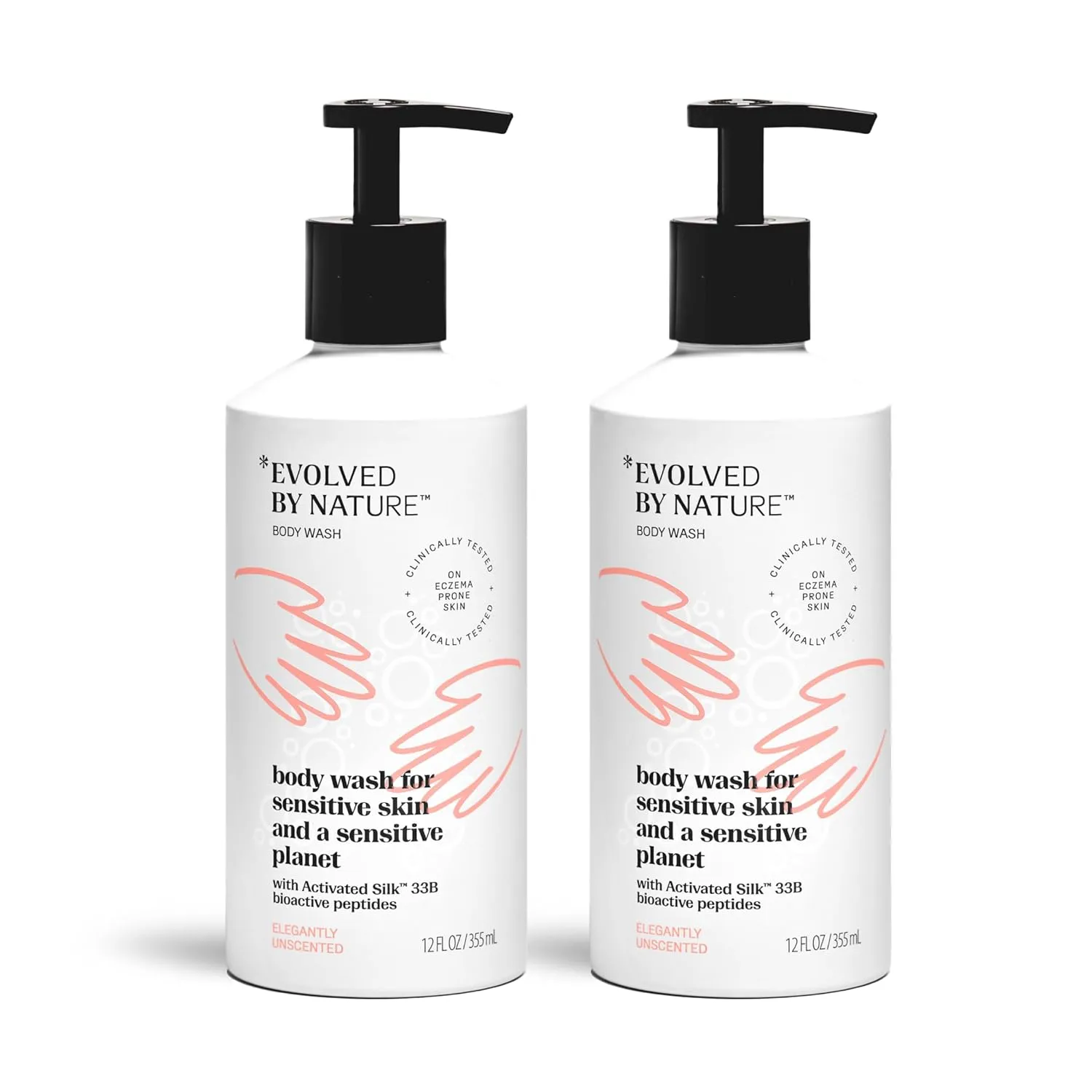 Evolved By Nature Body Wash, Unscented Shower Gel, 12oz (Pack of 2) Gentle, Clinically Proven Body Soap Liquid to Help Sensitive Skin Retain Moisture and Look Smoother, Less Dry, Red & Flaky