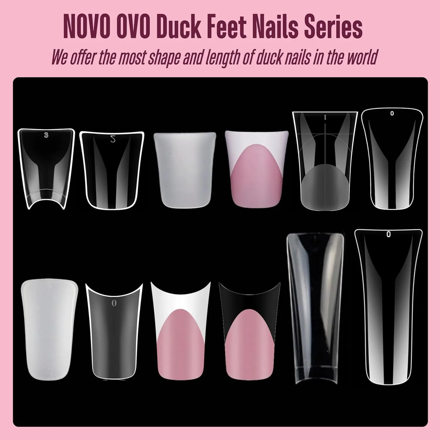Extra Thick Duck Feet Nail Tips Full Cover with Moon Curve for Press on Acrylic, Medim Long Clear Pre-Etched Matter Flare Wide French Soft Gel Fake False Nail Extension x 15 Sizes 240 pcs