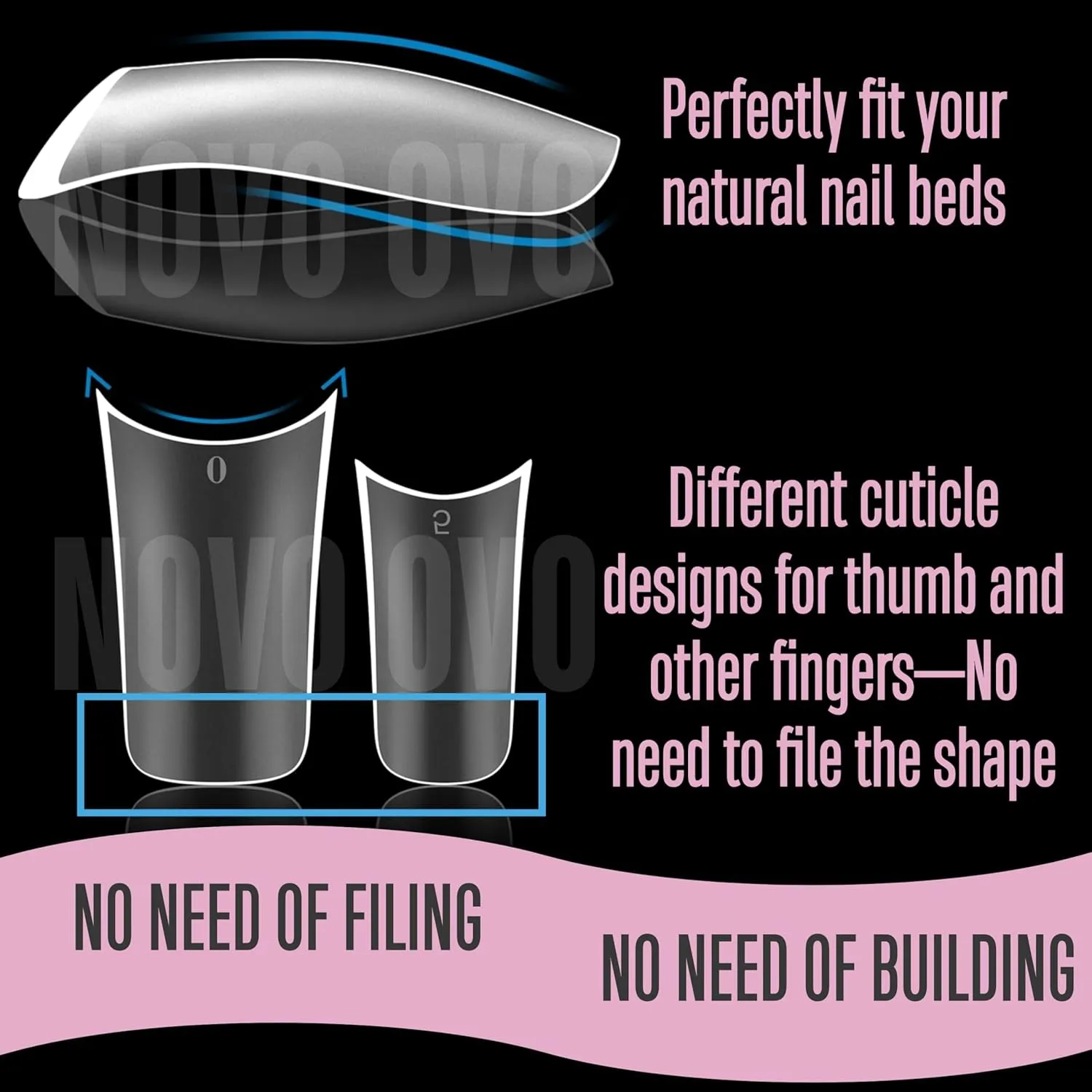 Extra Thick Duck Feet Nail Tips Full Cover with Moon Curve for Press on Acrylic, Medim Long Clear Pre-Etched Matter Flare Wide French Soft Gel Fake False Nail Extension x 15 Sizes 240 pcs