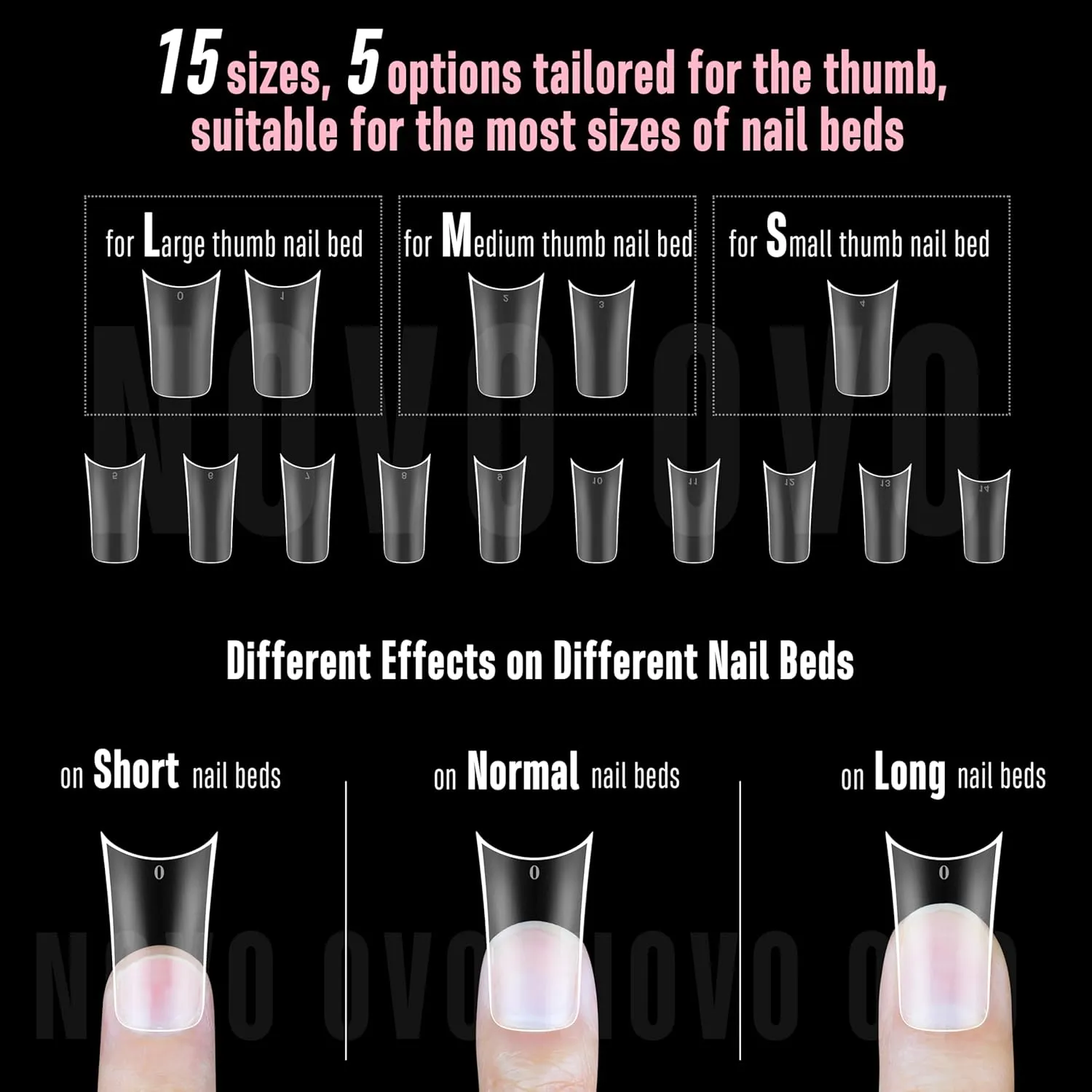 Extra Thick Duck Feet Nail Tips Full Cover with Moon Curve for Press on Acrylic, Medim Long Clear Pre-Etched Matter Flare Wide French Soft Gel Fake False Nail Extension x 15 Sizes 240 pcs