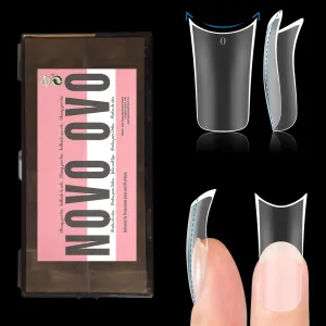 Extra Thick Duck Feet Nail Tips Full Cover with Moon Curve for Press on Acrylic, Medim Long Clear Pre-Etched Matter Flare Wide French Soft Gel Fake False Nail Extension x 15 Sizes 240 pcs