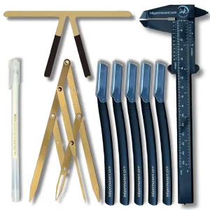 Eyebrow Mapping Kit for Microblading, Brow Shaping Tool, 9 Piece Set, Professional Eyebrow Mapping Kit with Golden Ratio Caliper, Double Scale Vernier Caliper and 5 Razors for Brow Shaping