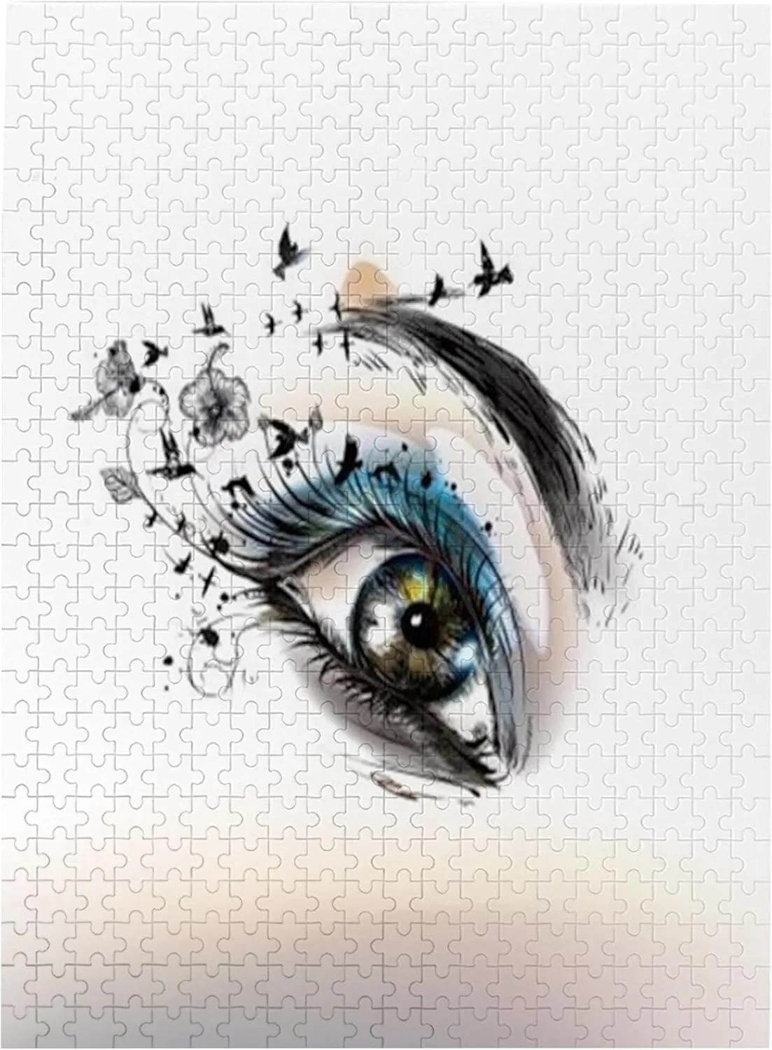 Eye,Wooden Jigsaw Puzzle Featuring a Colorful Illustration,Eye Drawing with Doodle Makeup,Thick Sturdy Pieces,Great Gift Idea,Multicolor Plastic Box Storage 500PCS