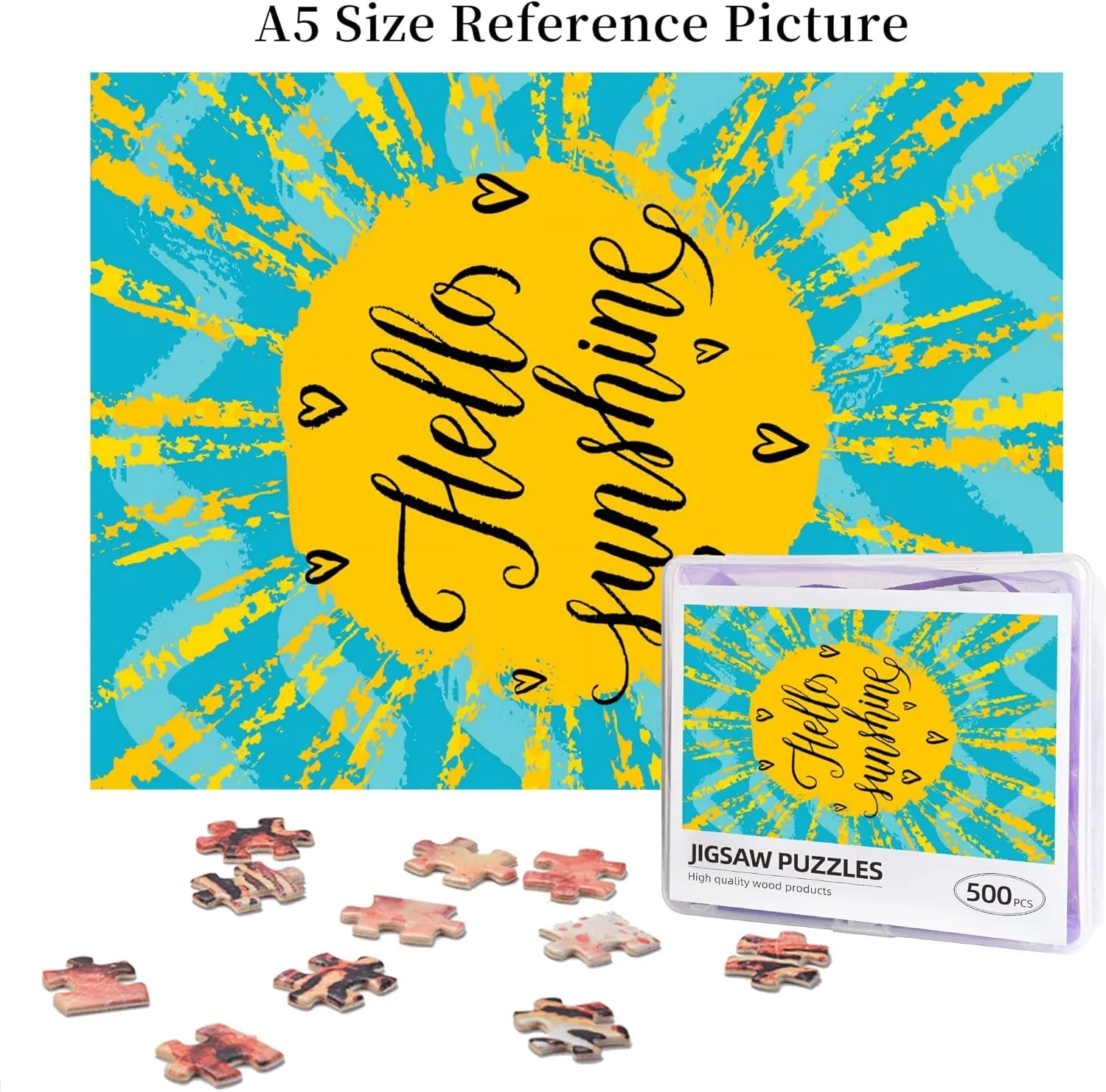 Eye,Wooden Jigsaw Puzzle Featuring a Colorful Illustration,Eye Drawing with Doodle Makeup,Thick Sturdy Pieces,Great Gift Idea,Multicolor Plastic Box Storage 500PCS