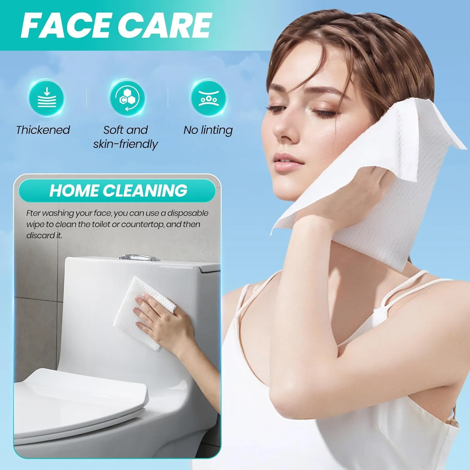 Face Towels, Disposable Face Towels, 10"×12" Softness Facial Towels, Makeup Remover Dry Wipes, Ultra Soft,Cooling Towels for Neck and Face,Face Towel XL,50-Piece, 2 Packs