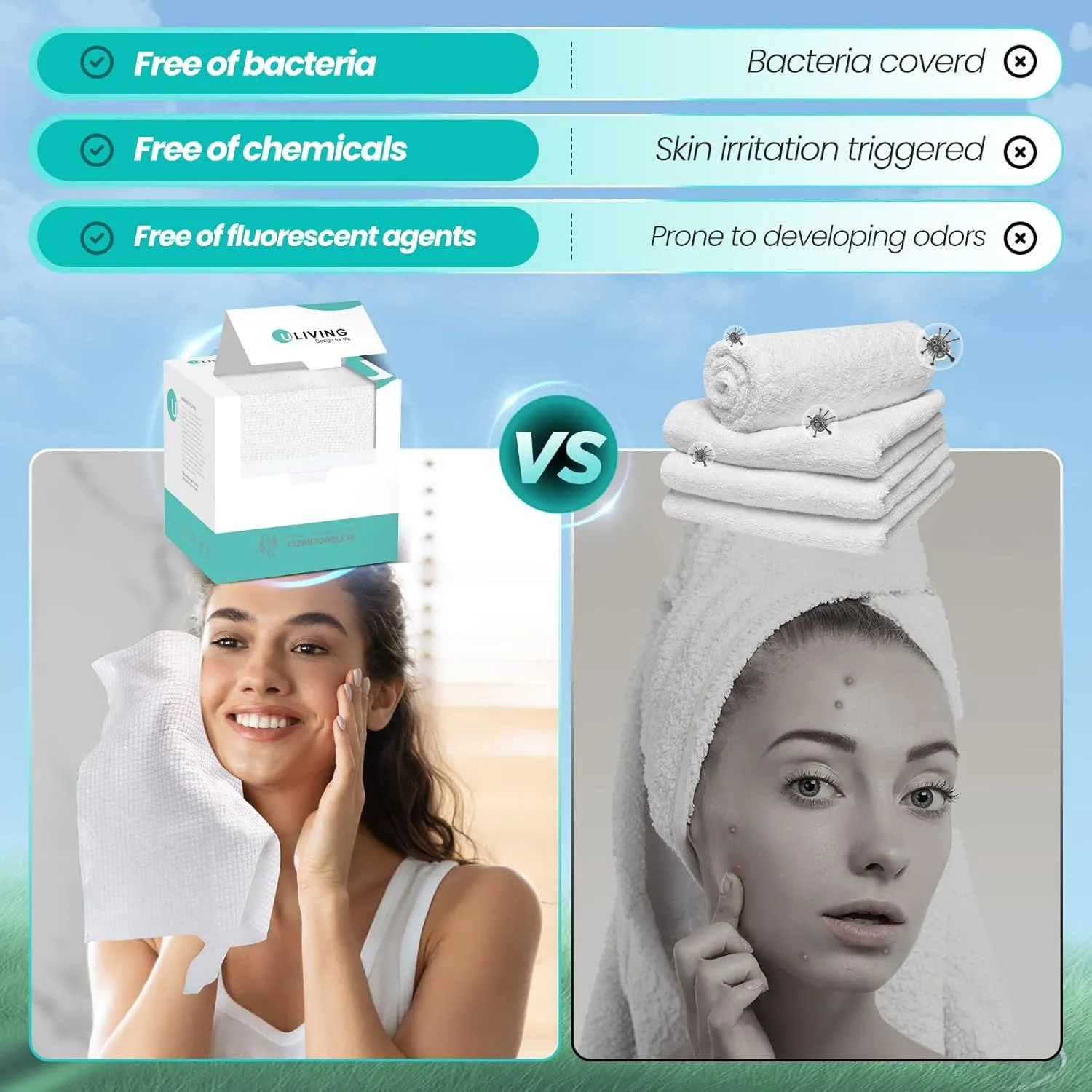 Face Towels, Disposable Face Towels, 10"×12" Softness Facial Towels, Makeup Remover Dry Wipes, Ultra Soft,Cooling Towels for Neck and Face,Face Towel XL,50-Piece, 2 Packs