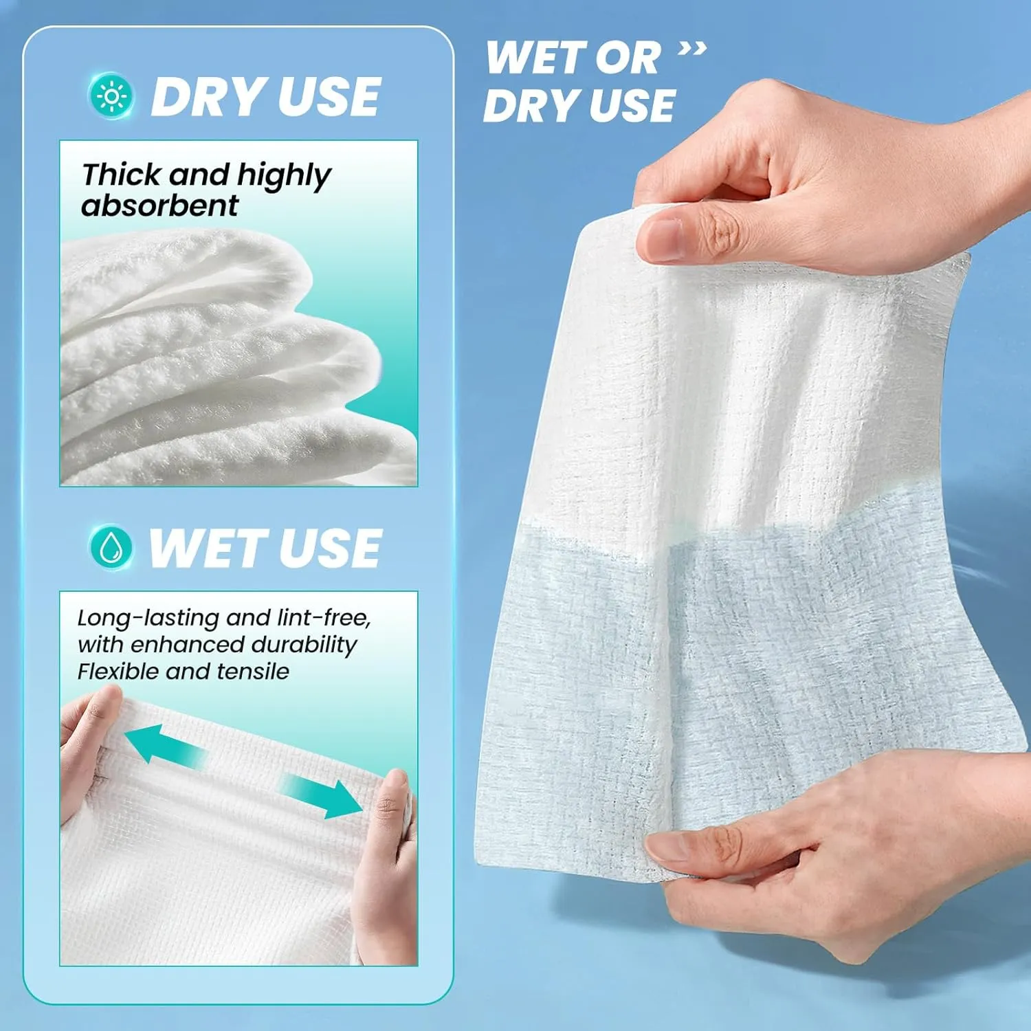 Face Towels, Disposable Face Towels, 10"×12" Softness Facial Towels, Makeup Remover Dry Wipes, Ultra Soft,Cooling Towels for Neck and Face,Face Towel XL,50-Piece, 2 Packs
