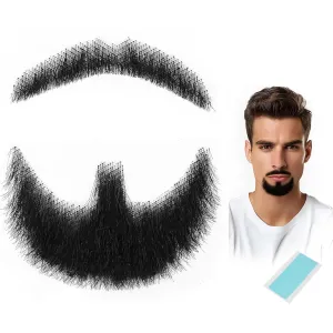 Fake Beard Fake Mustache Realistic 100% Human Hair Handmade with Invisible Lace Invisible for Halloween Dressing Men Makeup Entertainment/Drama/Party/Movie-Black