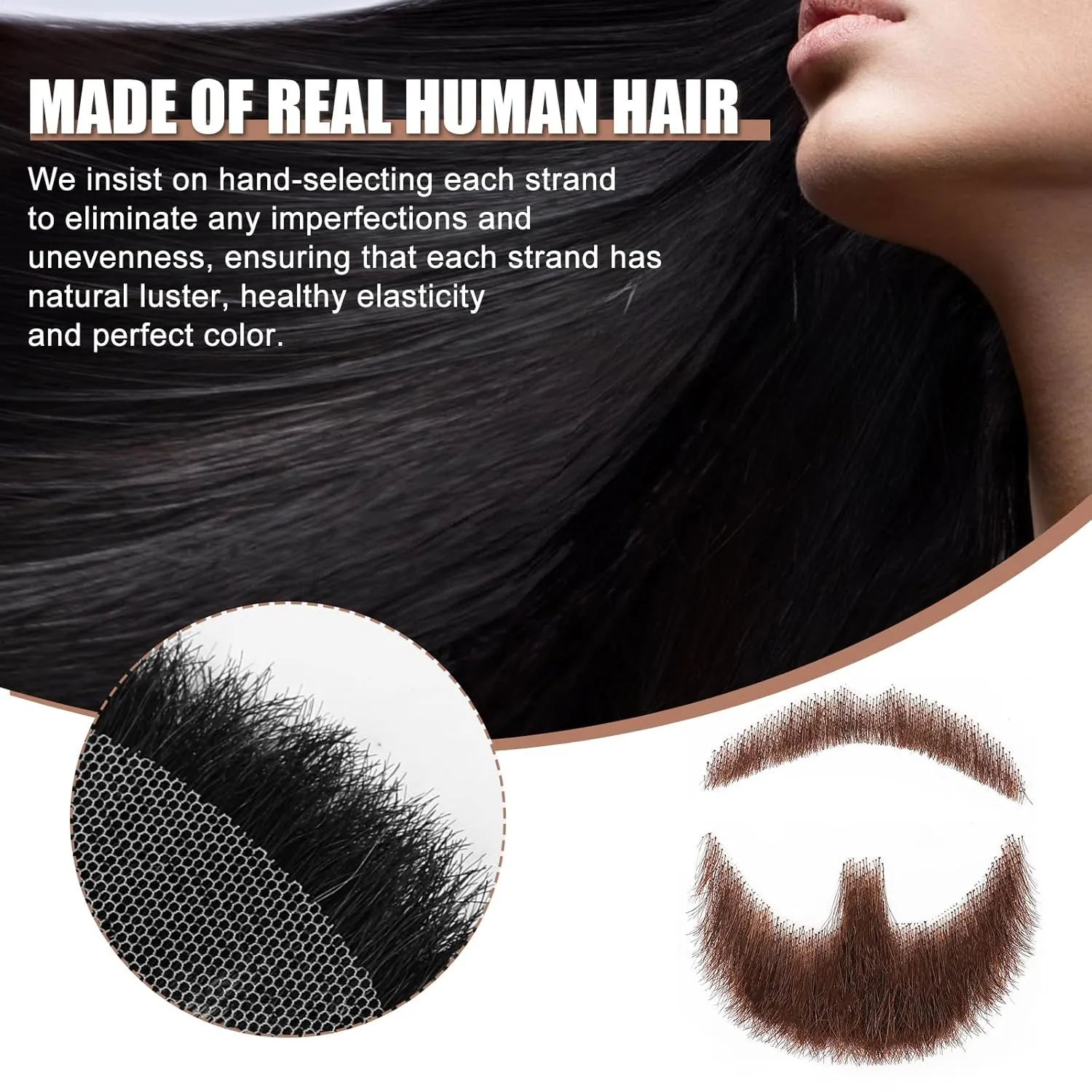 Fake Beard Fake Mustache Realistic 100% Human Hair Handmade with Invisible Lace Invisible for Halloween Dressing Men Makeup Entertainment/Drama/Party/Movie-Black