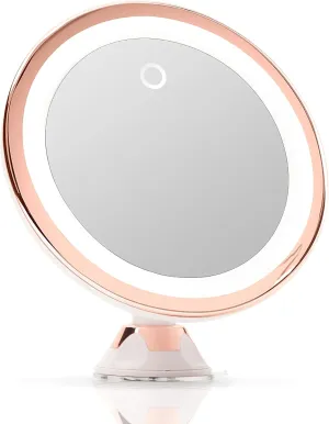 Fancii 10X Magnifying Makeup Mirror with True Natural Light and Locking Suction - 8 inch Large Lighted Travel Vanity Mirror, Dimmable Daylight LEDs, Battery and USB Operated - Luna (Rose Gold)