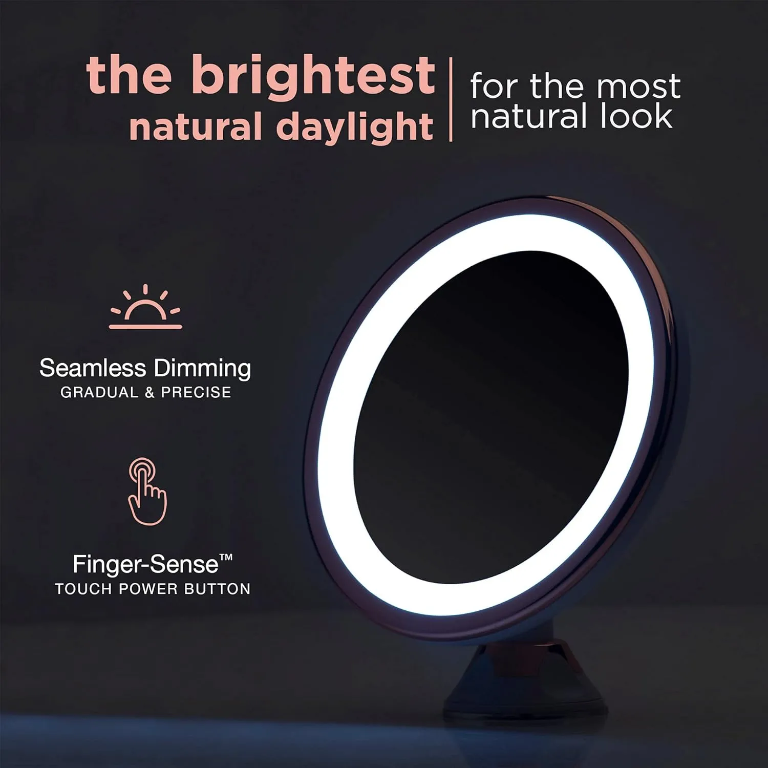 Fancii 10X Magnifying Makeup Mirror with True Natural Light and Locking Suction - 8 inch Large Lighted Travel Vanity Mirror, Dimmable Daylight LEDs, Battery and USB Operated - Luna (Rose Gold)