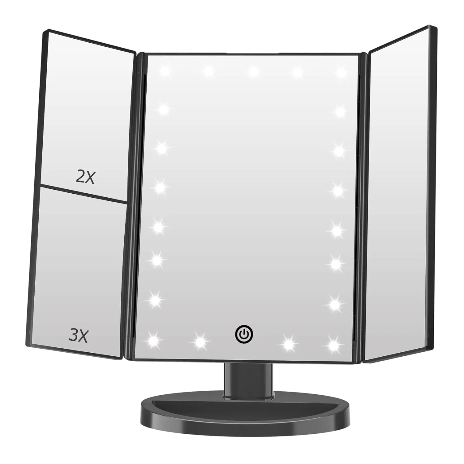 FASCINATE Lighted Makeup Mirror, 21 Bright LED Lights, 3x/2x/1x Magnifying Trifold LED Vanity Mirror, Touch Control Dimmable Brightness,180 ° Rotaion