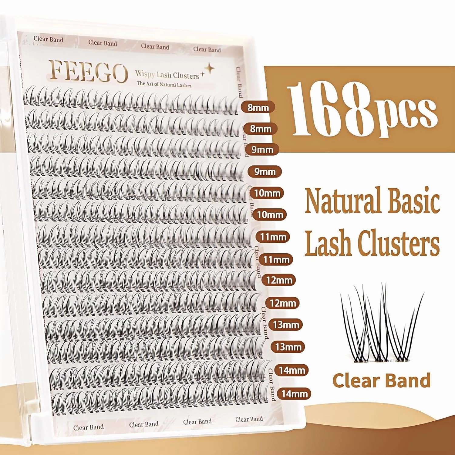 FEEGO Natural Lash Extension Kit 168Pcs Lash Clusters Kit Wispy Eyelash Extensions Individual Lashes Extensions with Bond and Seal Lash Glue and Eyelash Extension Tweezers DIY (8-14 MM(Only Lash))