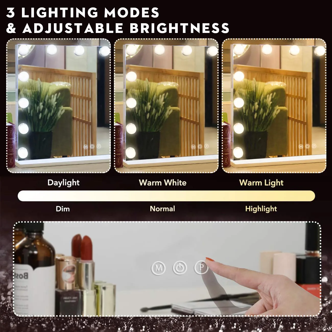 Fenair Hollywood Vanity Mirror with Lights Lighted Makeup Mirror with 14 Dimmable LED Bulbs,Adjustable Brightness,Touch Screen,Tabletop