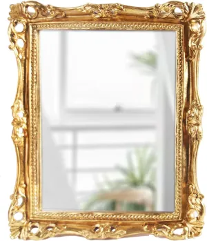Feyarl Vintage Makeup Mirror Decorative Resin Tabletop Vanity Mirror Stand Dresser Wall Mounted Mirror for Bathroom Bedroom Desktop Wedding Home Decor (10.8 x 9.4 Inch)