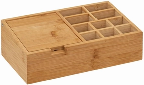 Five Bathroom Organiser Make-Up Storage Organizer 10 Compartments Bamboo and Mirror Lid