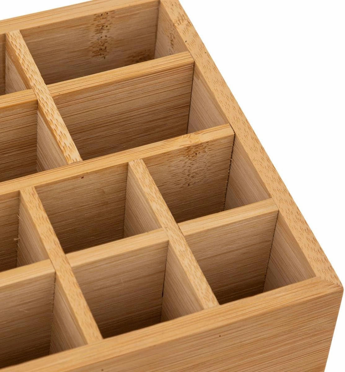 Five Bathroom Organiser Make-Up Storage Organizer 10 Compartments Bamboo and Mirror Lid