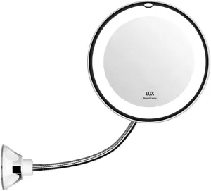Flexible Gooseneck Led Lighted 10X Magnifying Makeup Mirror,Bright Diffused Light and 360 Degree Swivel, Travel,Home Bathroom Vanity Mirror, Compact Travel Mirror